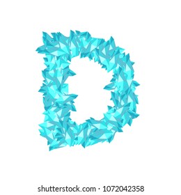 Alphabet Crystal diamond 3D virtual set letter D illustration Gemstone concept design blue color, isolated on white background, vector eps 10