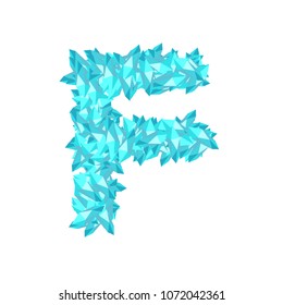 Alphabet Crystal diamond 3D virtual set letter F illustration Gemstone concept design blue color, isolated on white background, vector eps 10