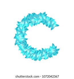 Alphabet Crystal diamond 3D virtual set letter C illustration Gemstone concept design blue color, isolated on white background, vector eps 10