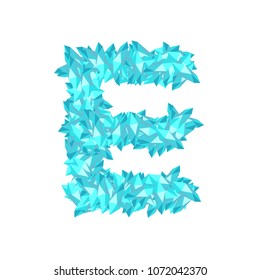 Alphabet Crystal diamond 3D virtual set letter E illustration Gemstone concept design blue color, isolated on white background, vector eps 10