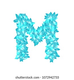 Alphabet Crystal diamond 3D virtual set letter M illustration Gemstone concept design blue color, isolated on white background, vector eps 10