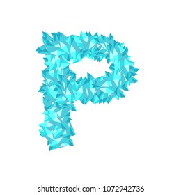 Alphabet Crystal diamond 3D virtual set letter P illustration Gemstone concept design blue color, isolated on white background, vector eps 10