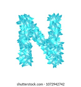 Alphabet Crystal diamond 3D virtual set letter N illustration Gemstone concept design blue color, isolated on white background, vector eps 10