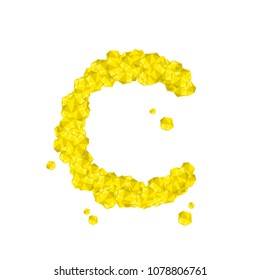 Alphabet Crystal diamond 3D virtual set letter C illustration Gemstone concept design yellow color, isolated on white background, vector eps 10