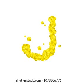 Alphabet Crystal diamond 3D virtual set letter J illustration Gemstone concept design yellow color, isolated on white background, vector eps 10