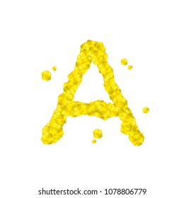 Alphabet Crystal diamond 3D virtual set letter A illustration Gemstone concept design yellow color, isolated on white background, vector eps 10