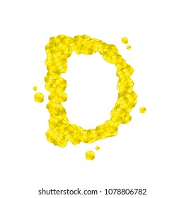 Alphabet Crystal diamond 3D virtual set letter D illustration Gemstone concept design yellow color, isolated on white background, vector eps 10