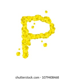 Alphabet Crystal diamond 3D virtual set letter P illustration Gemstone concept design yellow color, isolated on white background, vector eps 10