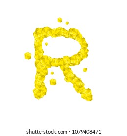 Alphabet Crystal diamond 3D virtual set letter R illustration Gemstone concept design yellow color, isolated on white background, vector eps 10