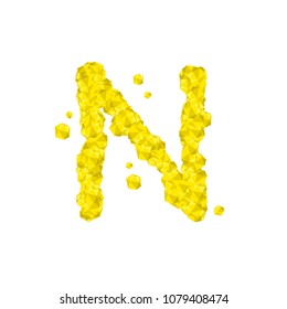 Alphabet Crystal diamond 3D virtual set letter N illustration Gemstone concept design yellow color, isolated on white background, vector eps 10