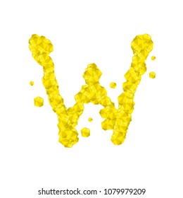 Alphabet Crystal diamond 3D virtual set letter W illustration Gemstone concept design yellow color, isolated on white background, vector eps 10
