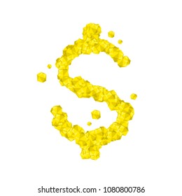 Alphabet Crystal diamond 3D virtual set Currency USD (United States Dollars) symbol illustration Gemstone concept design yellow color, isolated on white background, vector eps 10