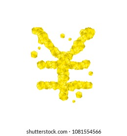 Alphabet Crystal diamond 3D virtual set Currency JPY (Japanese Yen) symbol illustration Gemstone concept design yellow color, isolated on white background, vector eps 10