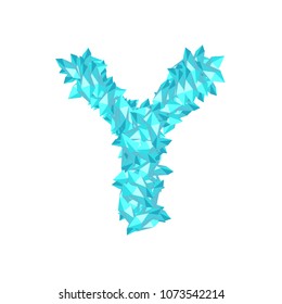 Alphabet Crystal diamond virtual set letter Y illustration Gemstone concept design blue color, isolated on white background, vector eps 10