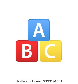 Alphabetwürfel mit A-, B-, C-Buchstaben in flach. Bausteine mit englischen Buchstaben, Logo Design Element, Konzept des Kinderspielsymbol, Bildung. Vektorgrafik