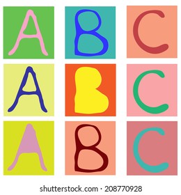 Alphabet cubes with A,B,C letters. Vector illustration. 