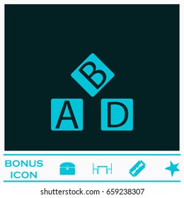 Alphabet cubes icon flat. Blue pictogram on dark background. Vector illustration symbol and bonus icons