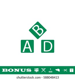 Alphabet cubes icon flat. Green pictogram on white background. Vector illustration symbol and bonus button