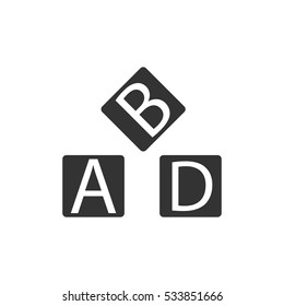 Alphabet cubes icon flat. Illustration isolated on white background. Vector grey sign symbol