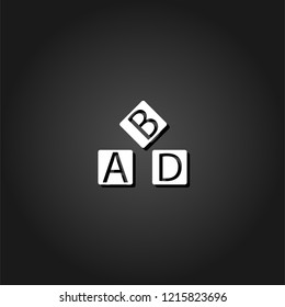 Alphabet cubes icon flat. Simple White pictogram on black background with shadow. Vector illustration symbol