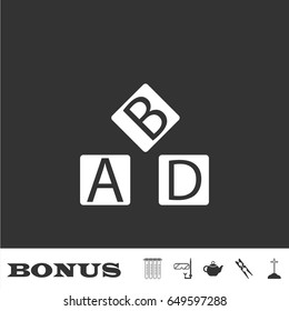 Alphabet cubes icon flat. White pictogram on black background. Vector illustration symbol and bonus icons