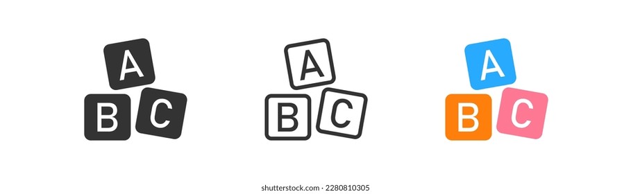 Alphabet cubes icon on light background. Child education symbol. Blocks, ABC, elementary school. Outline, flat and colored style. Flat design.  - Shutterstock ID 2280810305