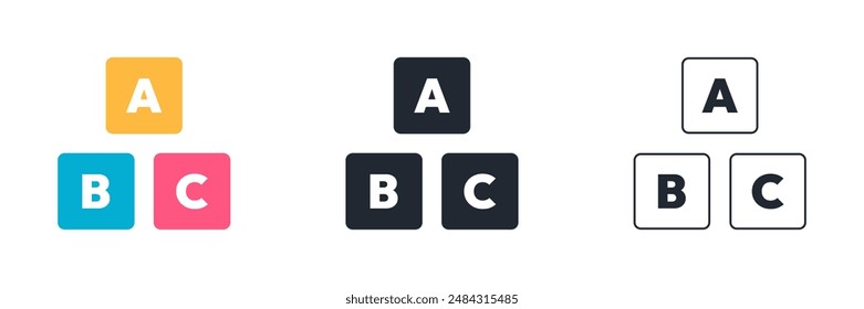 Alphabet cubes icon on light background. Child education symbol. Blocks, ABC, elementary school. Outline, flat and colored style. Flat design.