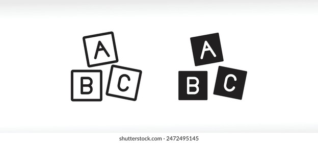 Alphabet cubes icon set Child education symbol. Blocks, ABC, elementary school line and flat icons set, editable stroke isolated on white, linear vector outline illustration, symbol logo design style