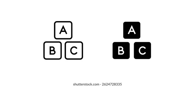 Alphabet cubes icon set Child education symbol. Blocks, ABC, elementary school line and flat icons set, editable stroke isolated on white, linear vector outline illustration, symbol logo design style