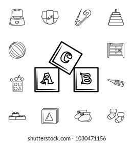 alphabet cubes with letters A,B,C icon. Set of baby element. Premium quality graphic design. Signs, outline symbols collection, simple thin line icon for websites,  on white background