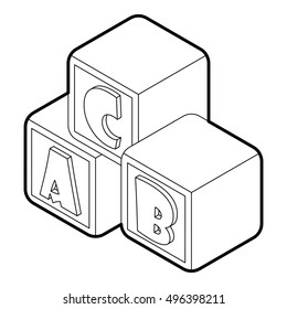 Alphabet cubes with letters A,B,C icon. Outline illustration.