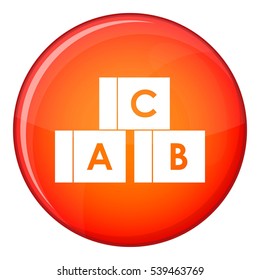 Alphabet cubes with letters A,B,C icon in red circle isolated on white background vector illustration