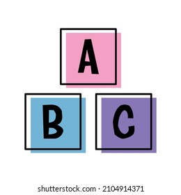 Alphabet cubes vector icon. Illustration of vector cubes with letters toy. Abstract colorful icons with lines. Linear toys for baby.  