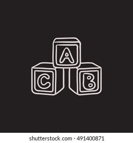 Icono de esbozo vectorial de cubos de alfabeto aislado en el fondo. Icono de cubos de alfabeto dibujado a mano. Icono de dibujo de cubos alfabetos para infografía, sitio web o aplicación.