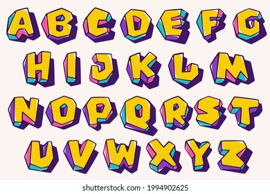 Alphabet in cubic children style based on impossible isometric shapes. Perfect for kids labels, illusion branding, cute birthday posters etc.