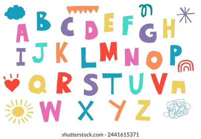 Alphabet Ausgeschnittenes Papierelement Objekt.Illustrationsvektor für Aufkleber,Icon Design