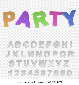 The alphabet in cut paper style with shadow