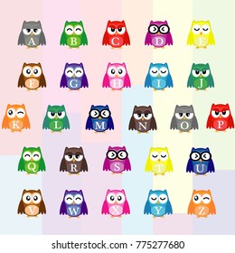 Alphabet cute owl vector.