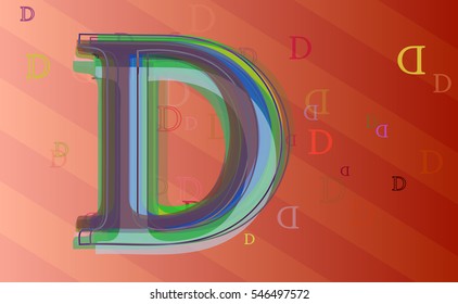 Alphabet D among brilliant freedom, modern vector between fantasy