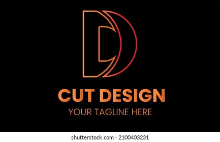 Alfabeto d forma de corte modelo de logotipo de vector monograma abstracto