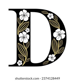 Alphabet D flower font made of paint floral. Luxury design. Sweet collection for wedding invites decoration card and other concept ideas. For logo, cards, branding, etc