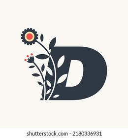 Alphabet D logo design vector template illustration with flowers