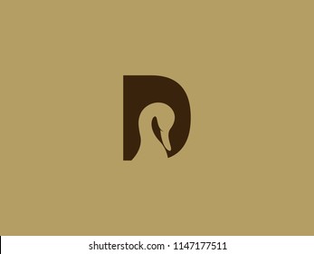 ALPHABET D LOGO WITH DUCK INSIDE NEGATIVE SPACE FOR ILLUSTRATION USE