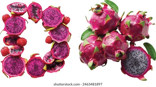alphabet D made by slice dragonfruit on white background.