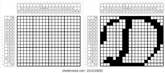 Alphabet D Nonogram Pixel Art, Character D, Language Letter Graphemes Symbol Vector Art Illustration, Logic Puzzle Game Griddlers, Pic-A-Pix, Picture Paint By Numbers, Picross