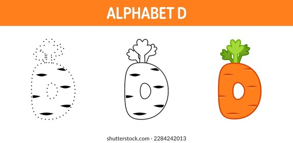 Alphabet D tracing and coloring worksheet for kids