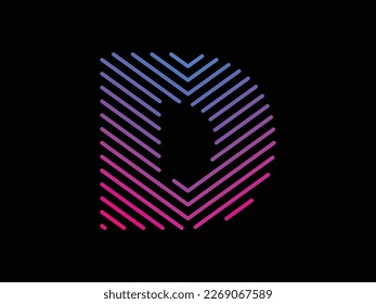 Alphabet D written with colorful digital lines. Abstract letter D logo design template. Logo type vector design