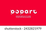 alphabet decorative font, rounded pop art lettering, letters A, B, C, D, E, F, G, H, I, J, K, L, M, N, O, P, Q, R, S, T, U, V, W, X, Y, Z and numerals 0, 1, 2, 3, 4, 5, 6, 7, 8, 9, vector 10EPS
