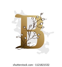 Alphabet with decorative plant elements for greeting cards, invitations and much more. Capital letter B.