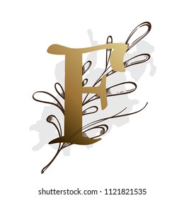 Alphabet with decorative plant elements for greeting cards, invitations and much more. Capital letter F.